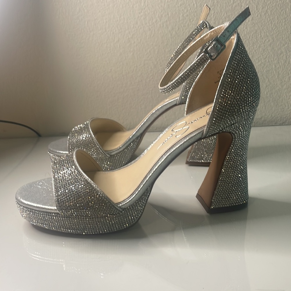 Women’s Silver Rhinestone Platform Heels - Picture 2 of 4